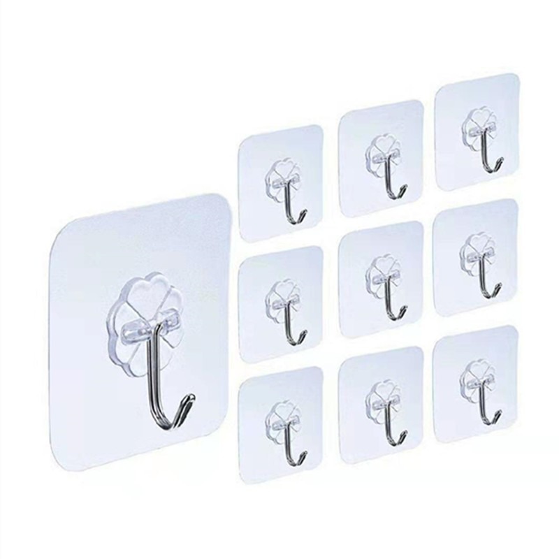 10pcs Hanger Hook for Bathroom Transparent Strong Self Adhesive Door Wall Hanger Hooks Newly Upgraded Self-adhesive Hooks