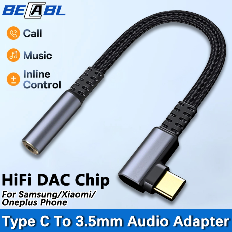 Elbow USB Type C To 3.5mm Jack Earphone Adapter 3.5 Audio Cable Converter For Samsung Galaxy S24 S23 Ultra Xiaomi 14 Poco X6 Pro