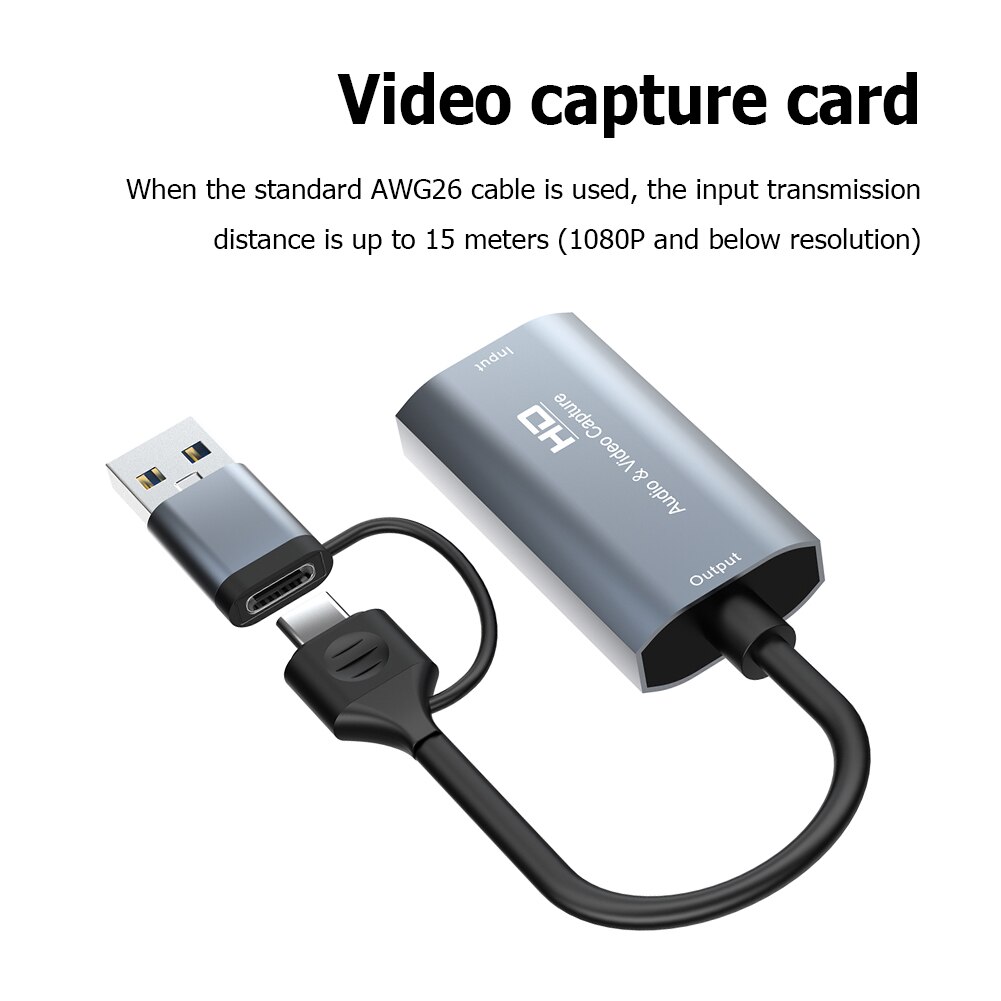 Type C Video Capture Card HDMI-compatible Video Grabber Portable 4K Video Capture Card HD 1080P for Live Streaming Video Record. 