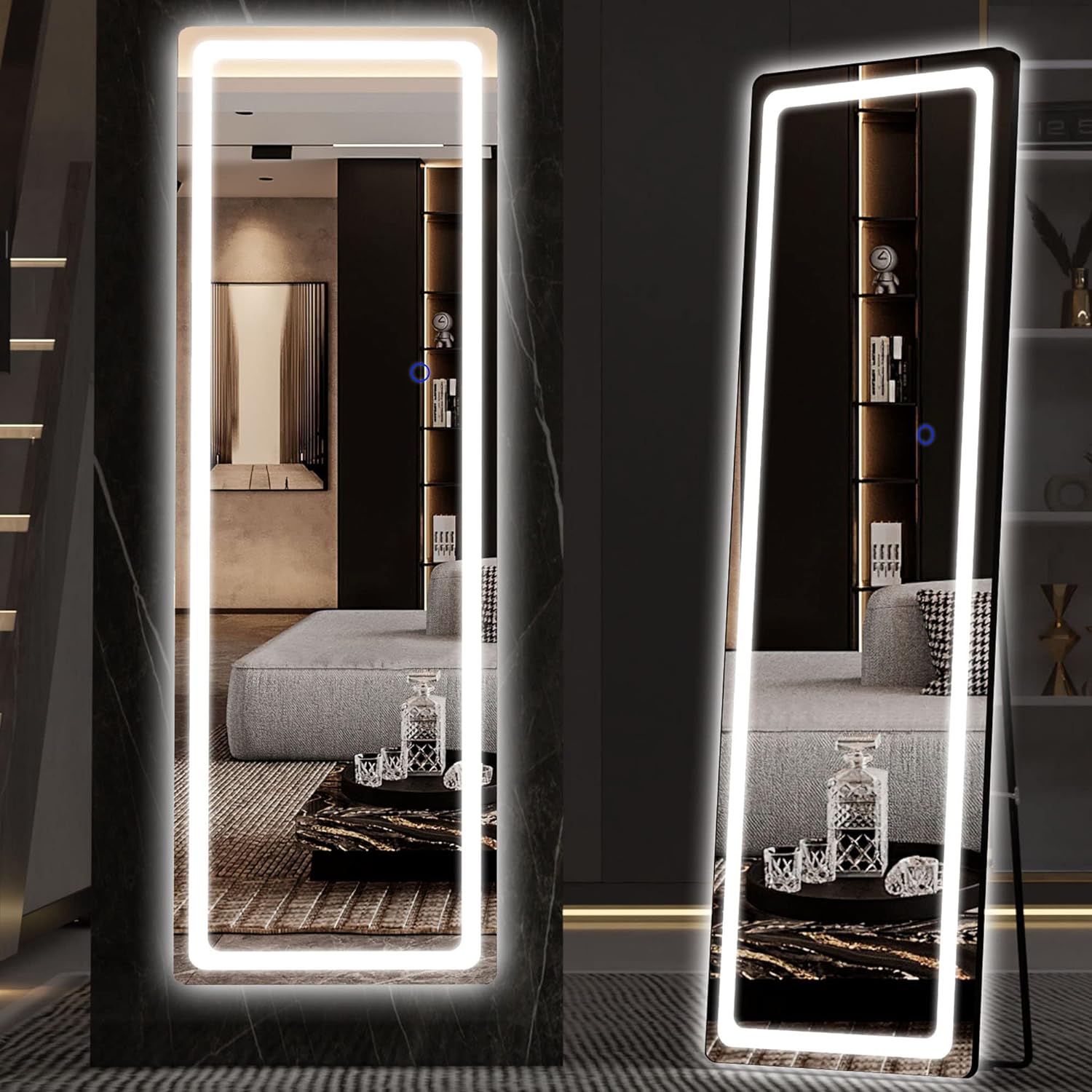 Hasipu Full Length Mirror with LED Lights, Dimming 3 Color Lighting , 56 x 16 Lighted Floor Standing. 