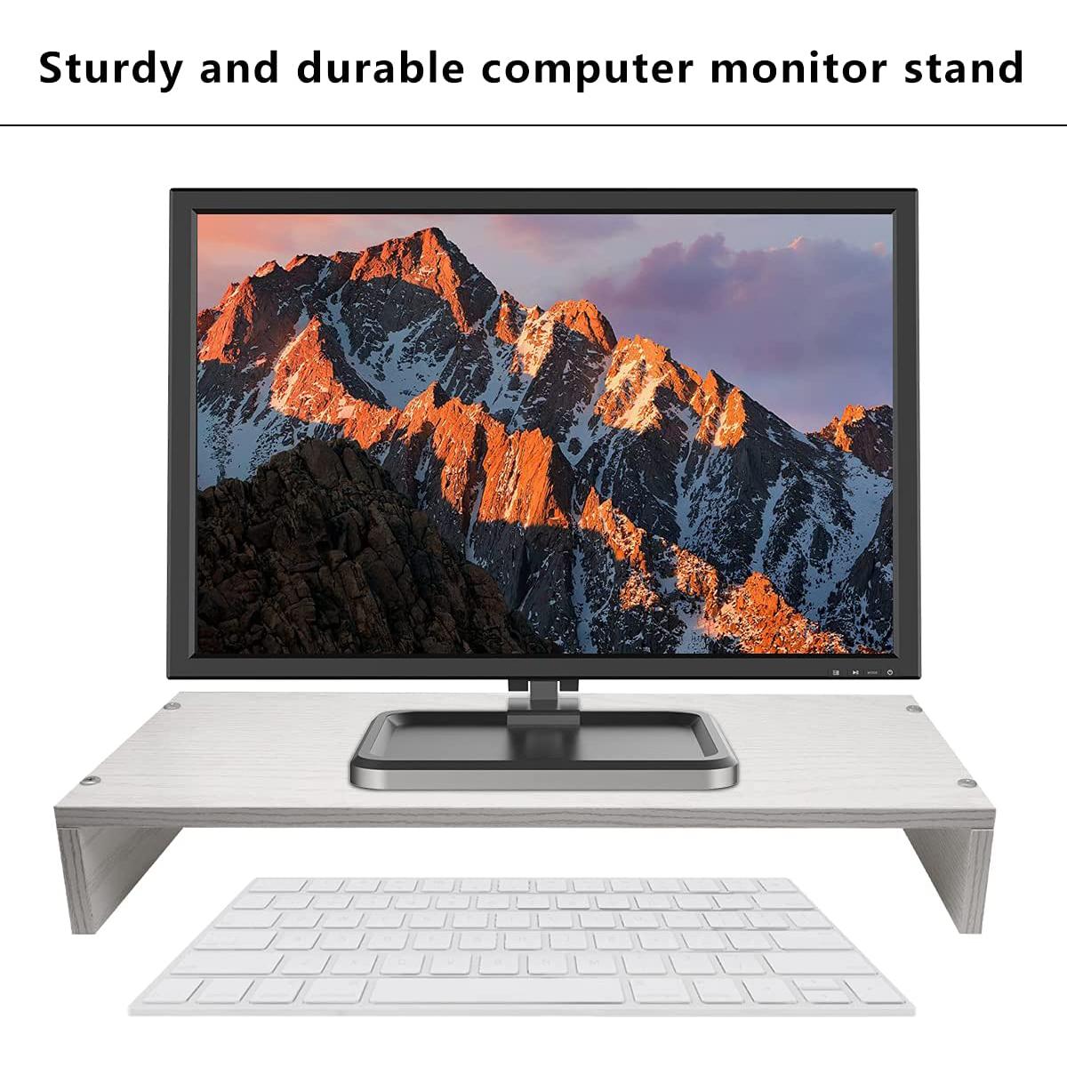 Monitor Riser With Sturdy- Stable Wooden 19.6-Inch Platform Mouse Keyboard Storage Computer Riser Easy Install Laptop Stand Riser