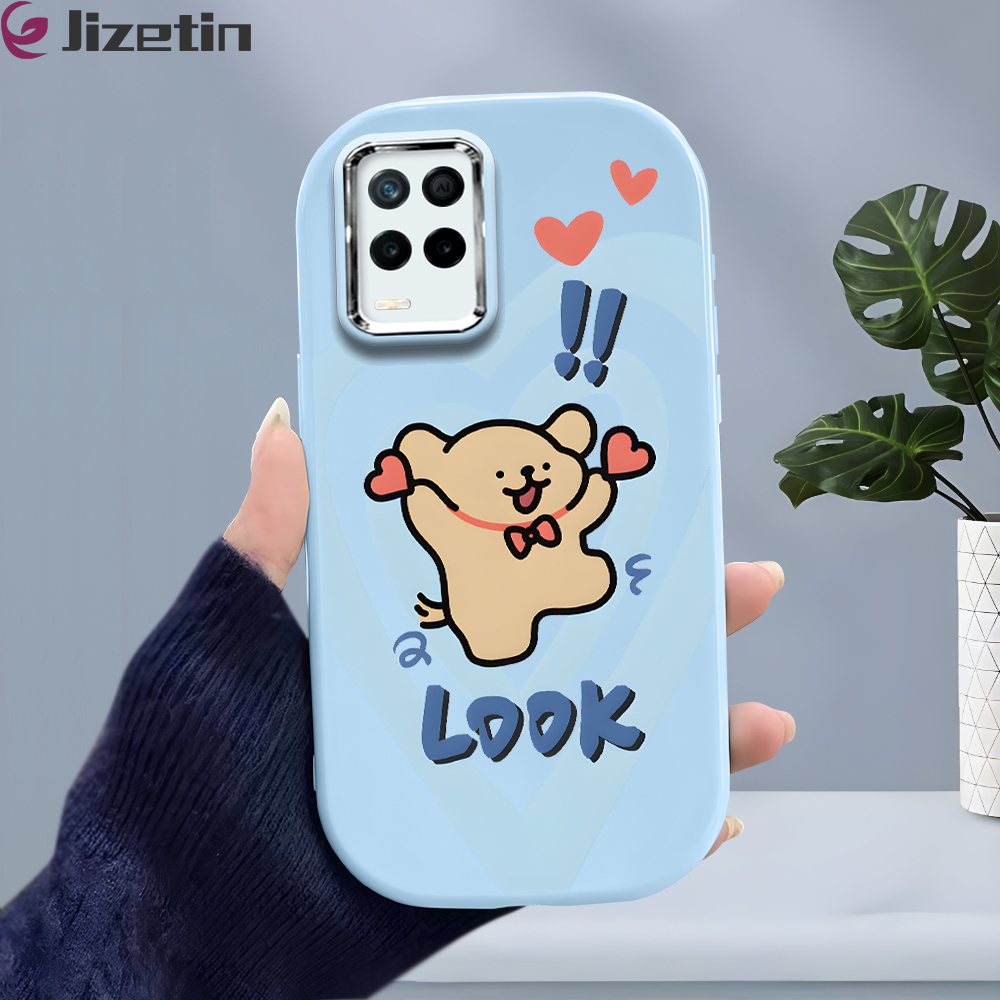 Jizetin for Realme 8 5G Back Cover Cute Line Puppy Bright Lens Frame Candy Soft Rubber Phone Cases