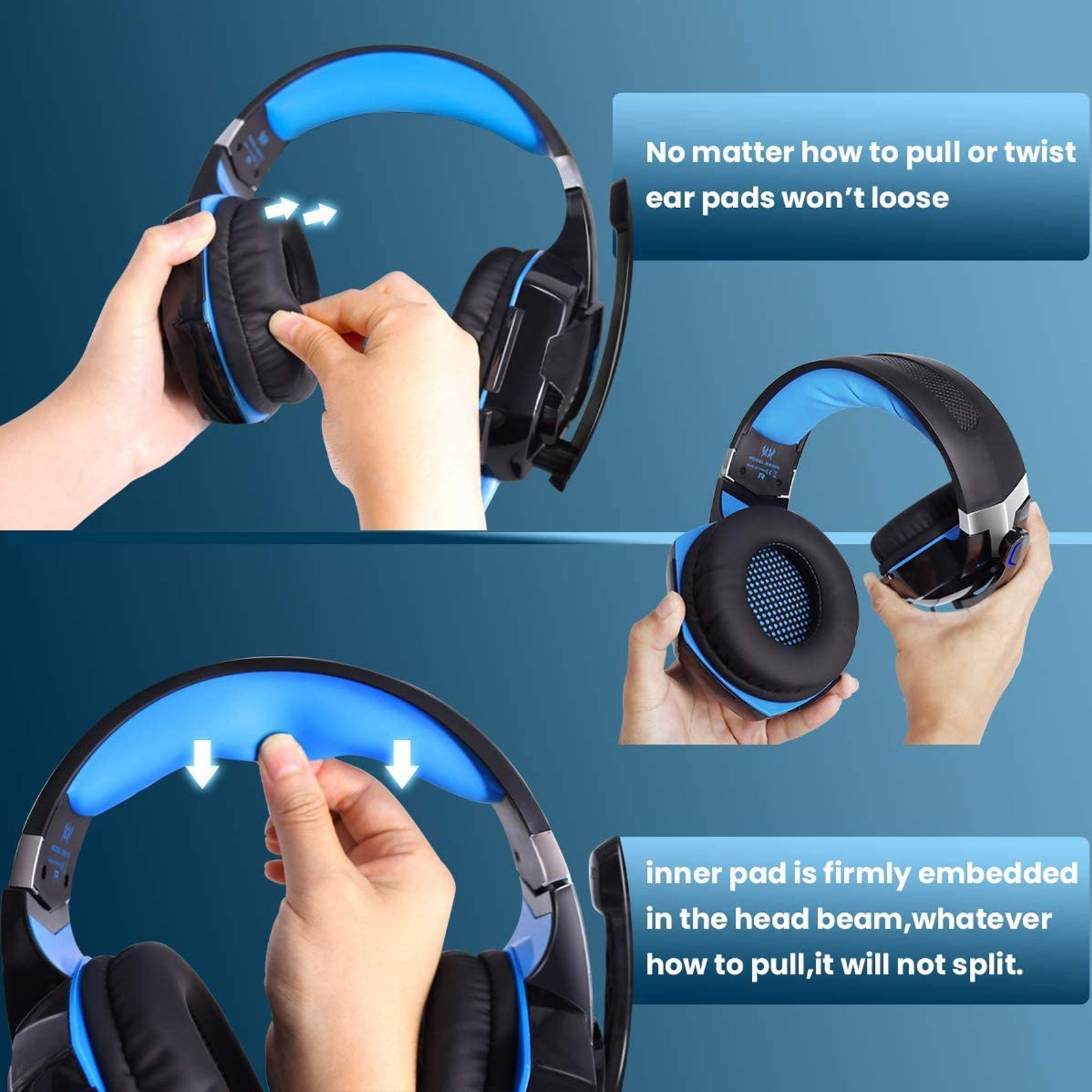 KOTION EACH G2000 Over-Ear Gaming Headset with 50mm Driver Unit Skin-Friendly Breathable Ear Pads High-Fidelity Noise Reduction 360-Degree Surround Sound Cool Glowing Design and 120-Degree Rotating Microphone. 