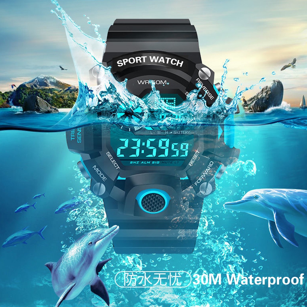 YIKAZE Men Sport Watch LED Digital Watch Multifunctional Clock Waterproof Outdoor Luminous Electronic Watch for Kids. 