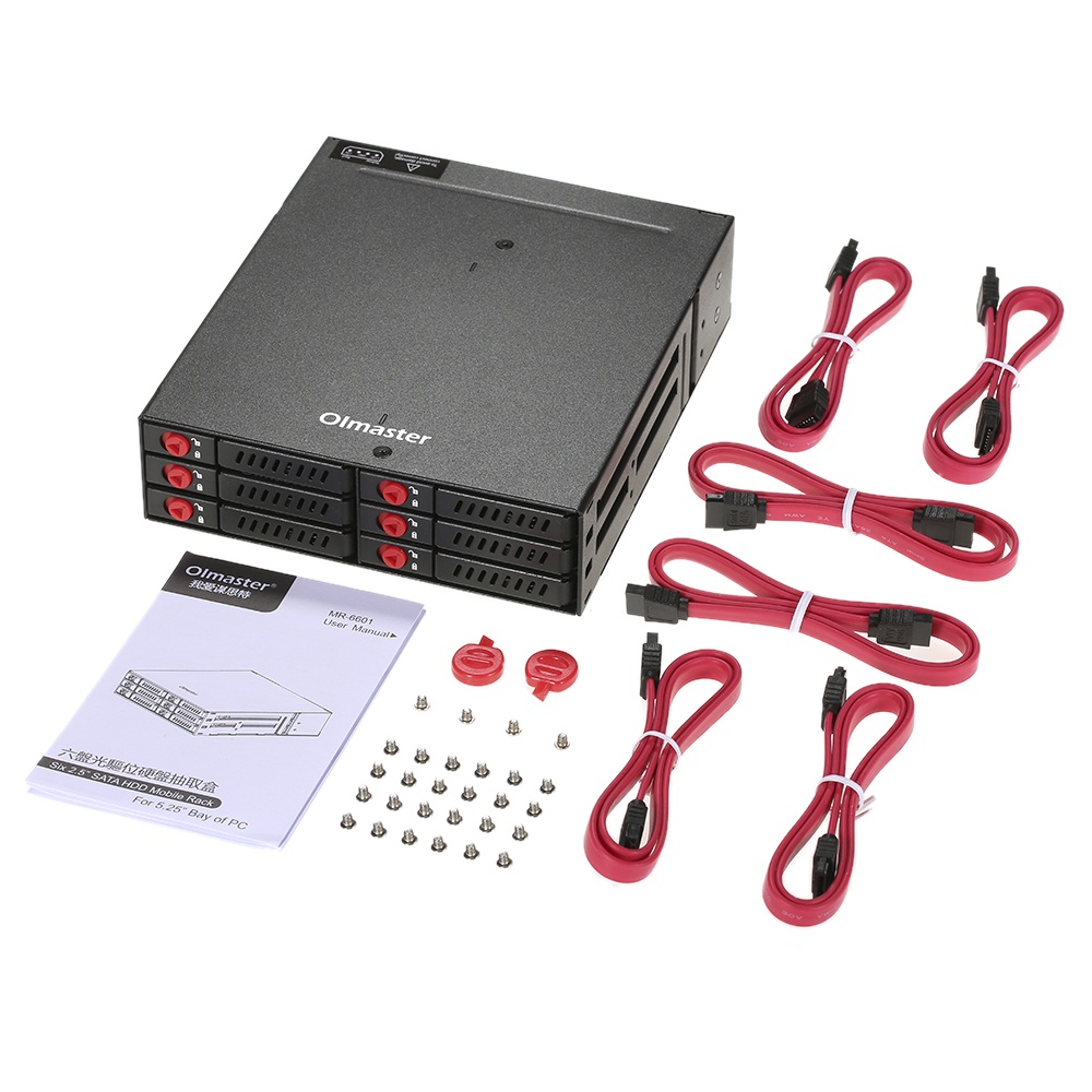 OImaster 6 Bays Mobile Backplane Support 2.5'' SATA HDD SSD Hard Drive with Cooling Fan Locker Hot-swap 6Gbps Transmission for PC 5.25’’ Drive Bay. 