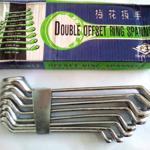 Combination Ring Spanner 8 pcs set 6-22mm, double offset ring wrench ,heavy duty and best quality set FUKUNG Brand Same as picture. 
