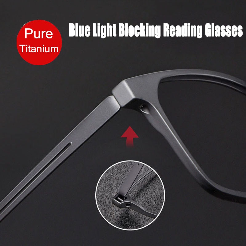 Ultra-Light Pure B Titanium Blue Light Blocking Reading Glasses Men Outdoor Hyperopia Business TR90 Frame Eyeglasses Diopter 1.5. 