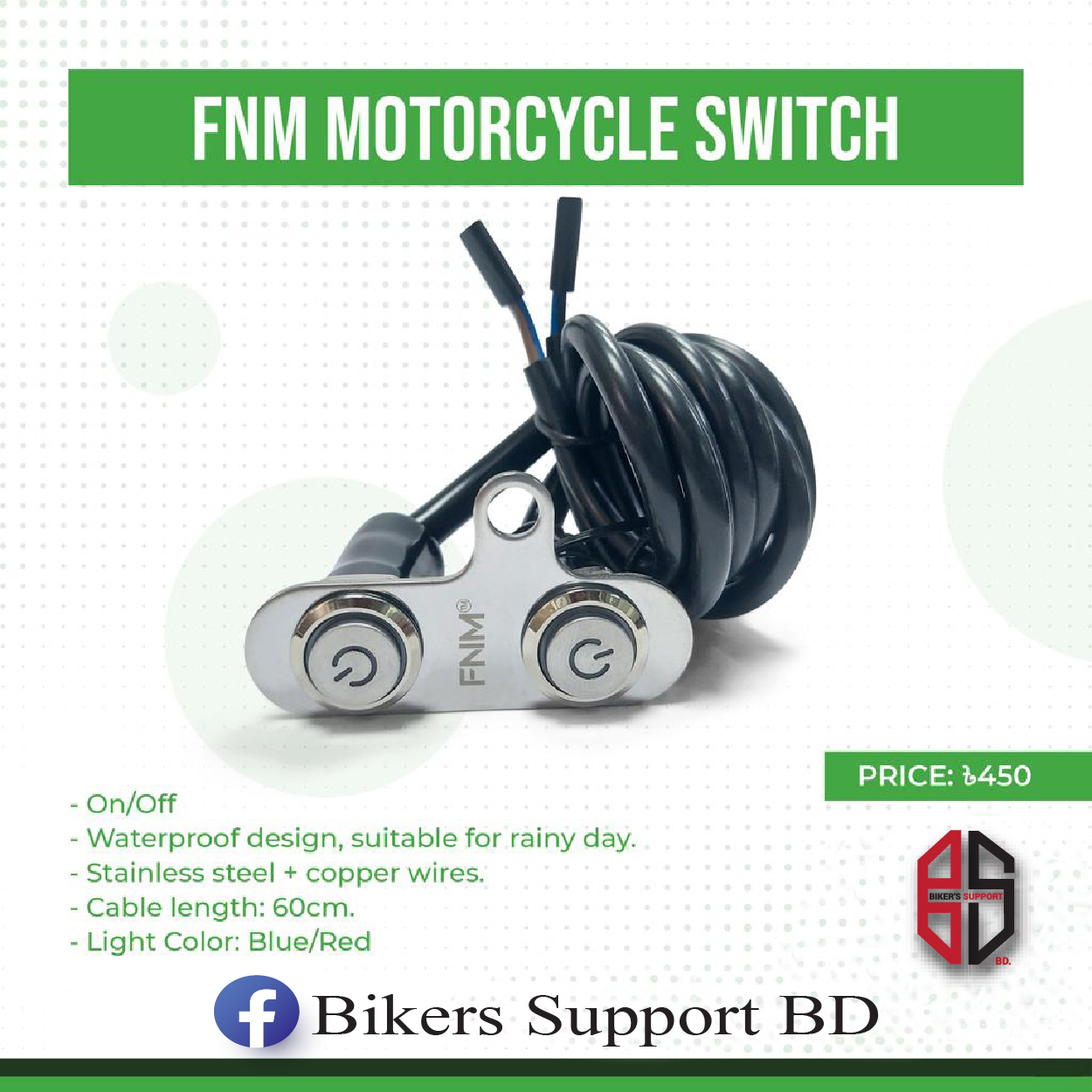 FNM Stainless Steel LED Motorcycle Switch ON-OFF Handlebar Adjustable ...