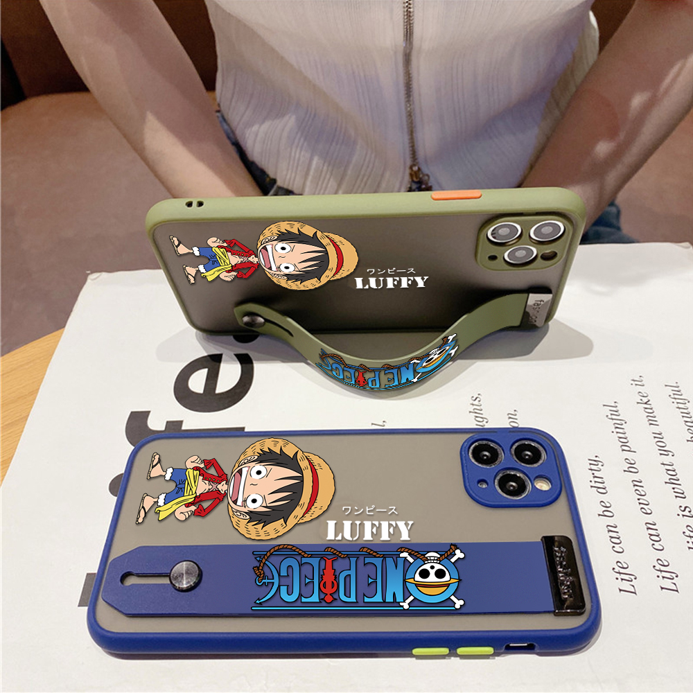 UCUC for Samsung Galaxy M20 Wrist Strap Case Anime One Piece Luffy Wristband Printing Cover Shockproof Frosted Phone Case. 