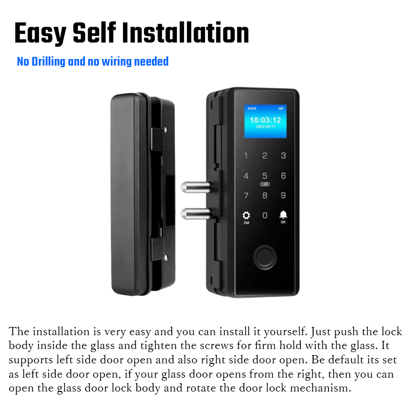Glass Door Fingerprint Lock With Tuya WiFi Fingerprint Password IC Card Remote Zymak GL75 Smart Door Lock For Glass Door. 