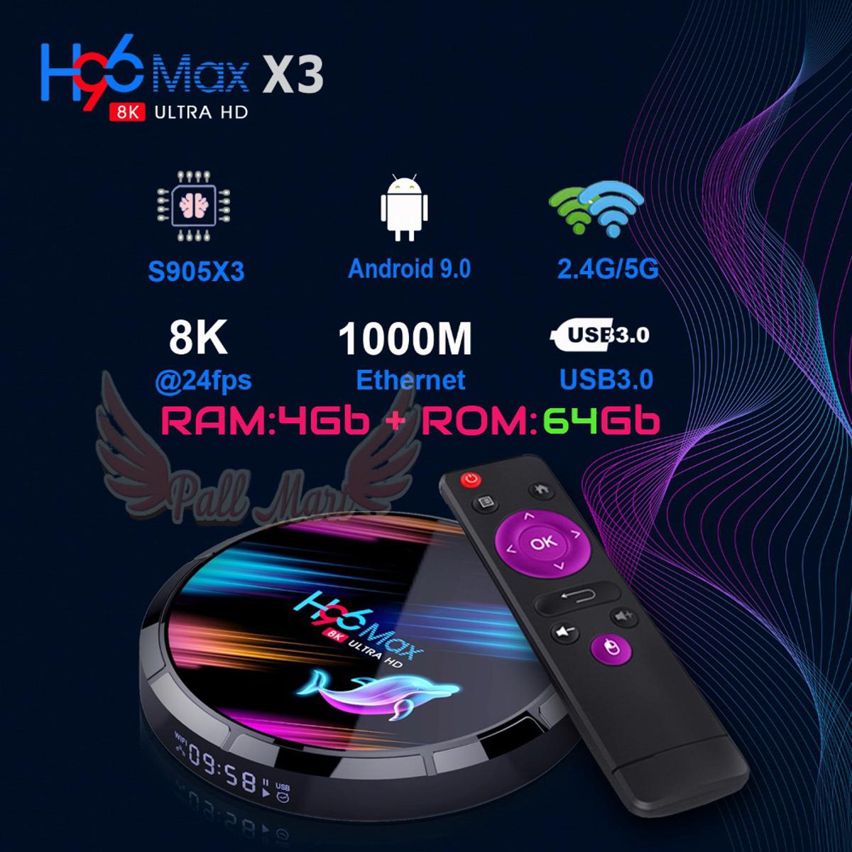 2020 Latest Android 9.0 H96 MAX X3 Amlogic S905X3 chipset 8K Dual Band Wifi Smart Android Tv Box 4GB+64 GB