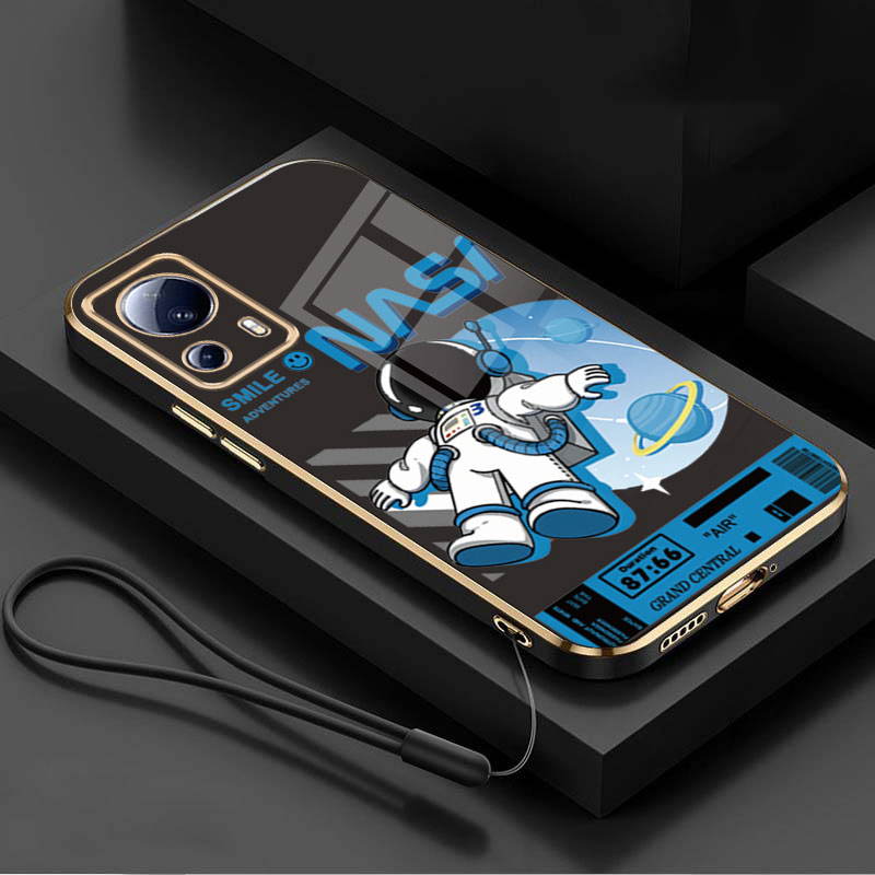 Xiaomi 13 12 Pro 13 12 Lite Xiaomi 12T 11T Pro Xiaomi 11 Lite 5G NE Smile Astronaut NASA Pattern Case Full Camera Cover Glossy Square Edge Shockproof Casing