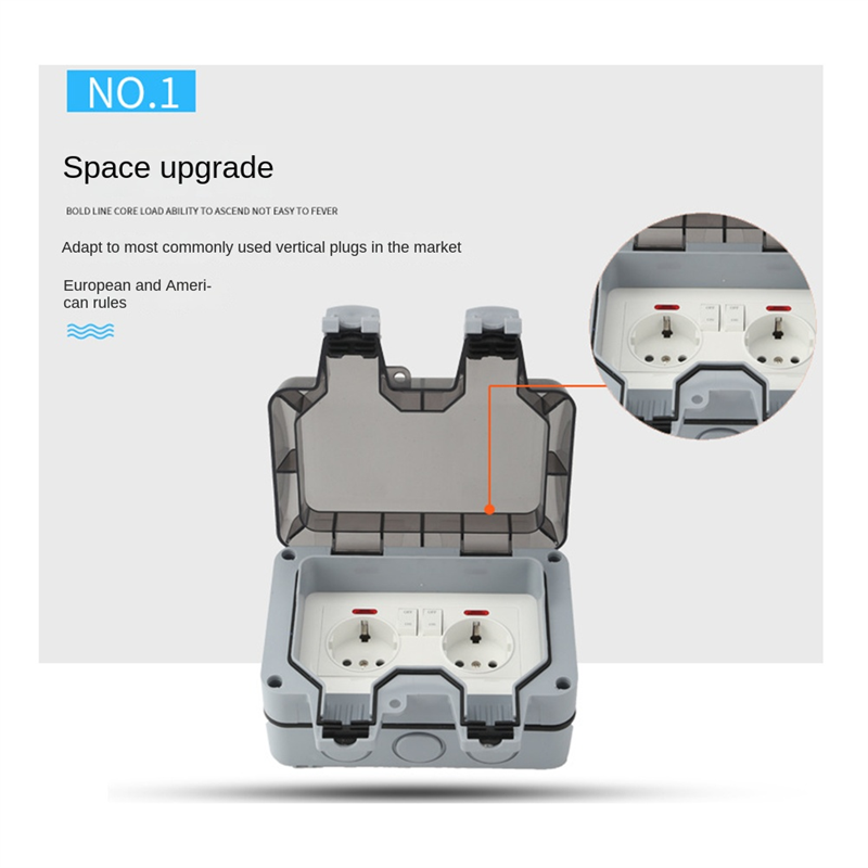 Outdoor Upgrade and High Waterproof Socket Dustproof with Switch Indicator Light, Wall Socket Wet Room Surface-Mounted Protective Contact