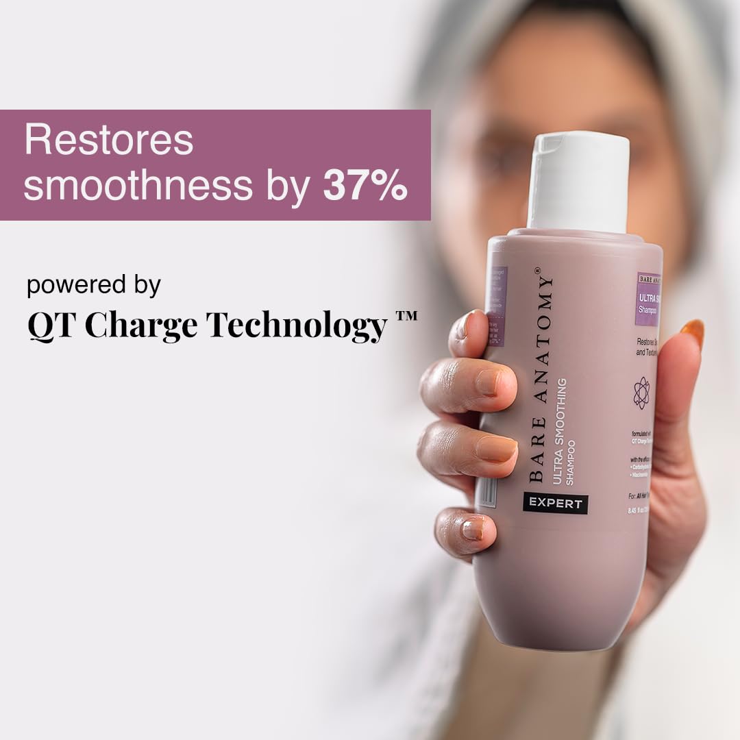 Bare Anatomy Ultra Smoothing Shampoo for Dry and Frizzy Hair | Restores Smoothing & Texture by 37% | Powered By Carbohydrate Complex & Niacinamide | SLS & Paraben Free | Vegan | For Men & Women -250ml. 