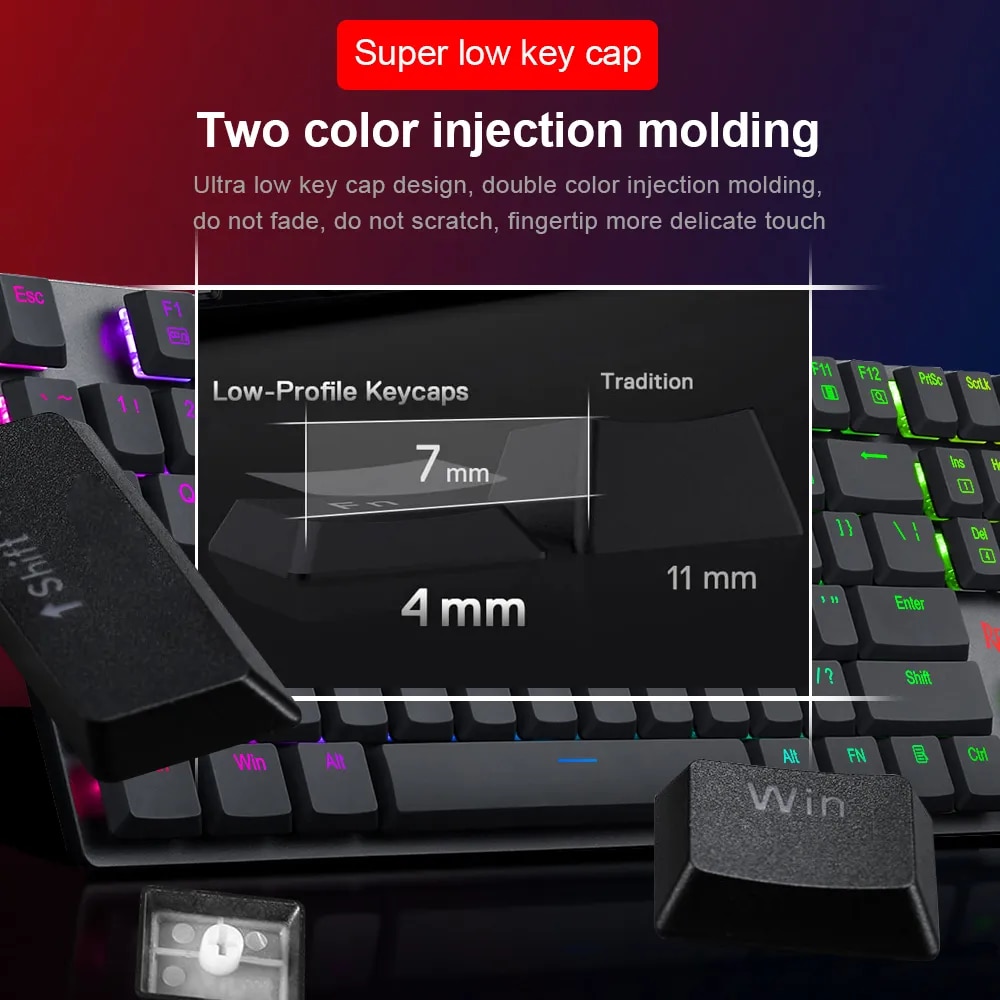 REDRAGON APAS K535-KB RGB USB Mini Slim Ultra-Thin Designed Wired Mechanical Gaming Keyboard Blue Switch 104 Keys for Compute PC. 