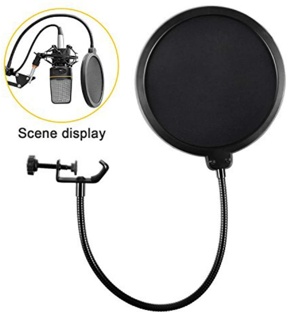 Microphone Pop Filter For Blue Yeti and Any Other Microphone Dual Layered Wind Pop Screen With Flexible 360° Gooseneck Clip Stabilizing Arm. 