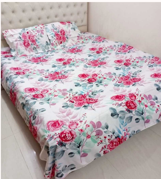 King Size Cotton Bed Sheet Set (7.5x8.5 ft) - Includes Two Pillow Covers (20 to 36 inch) - Flat Type - Thread Count: 400 - Hand and Machine Washable"