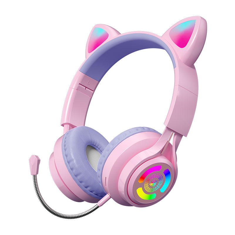 Bluetooth Game Headsets with Microphone 3.5mm Audio Line Cat Helmet Wireless Hands Free Ear Music Game Headset Flash LED Light. 