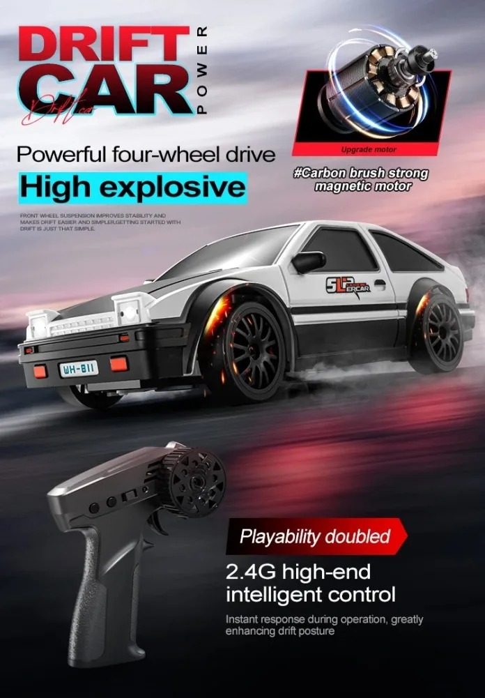 GC 1:24 Scale Remote Control Car 4WD 2.4G RC Drift Racing Car With Front And Rear Lights High Speed Model Vehicle Toys Gifts For Kids. 