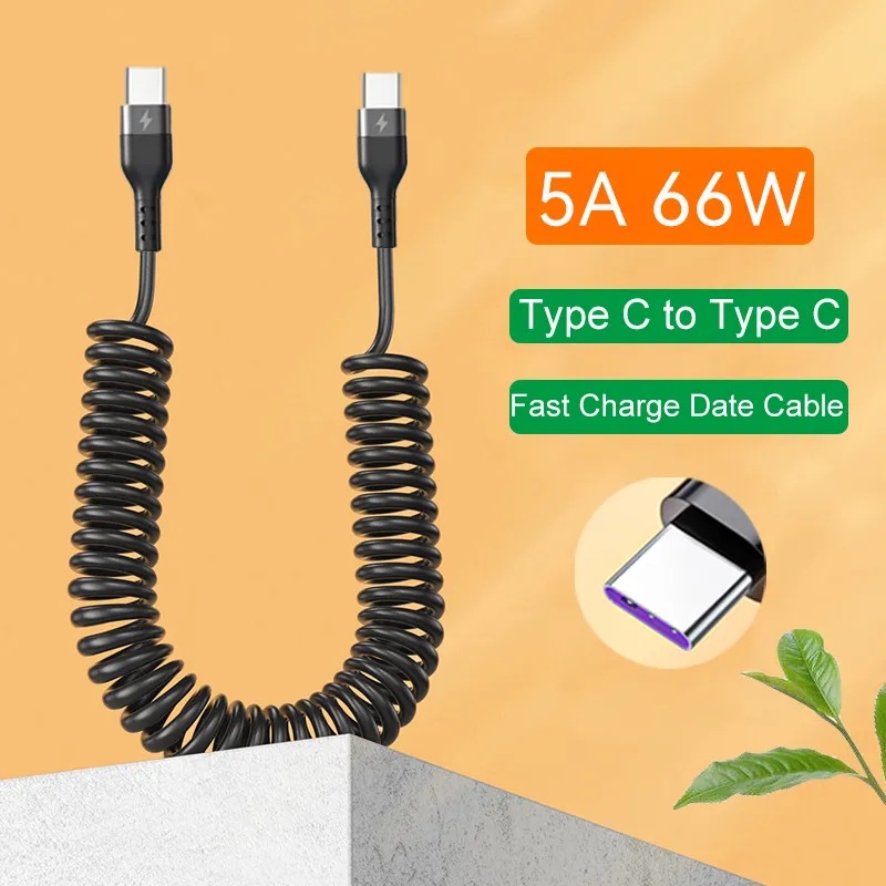 Foreign trade one-in-three car spring data cable 66W/type-c three-in-one USB fast charging cable storage