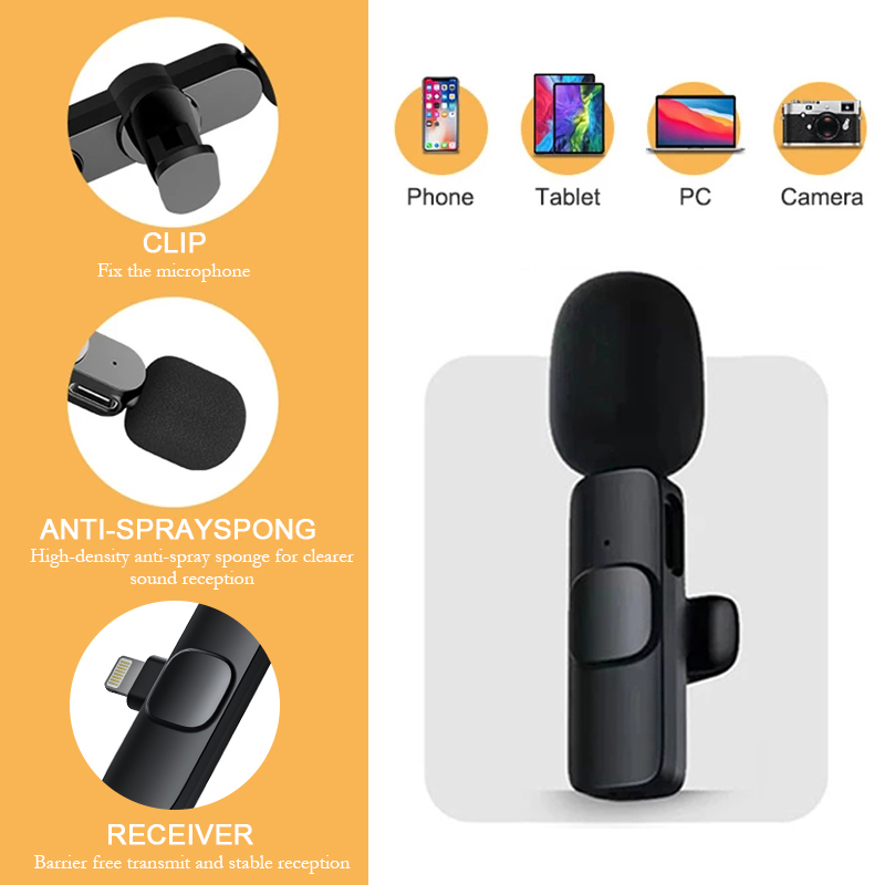 Wireless Microphone Lavalier Microphone Portable Audio Video Recording Mic For Vlogging Portable Live Lapel Mini Mic Android Phone 麦克风手机直播. 