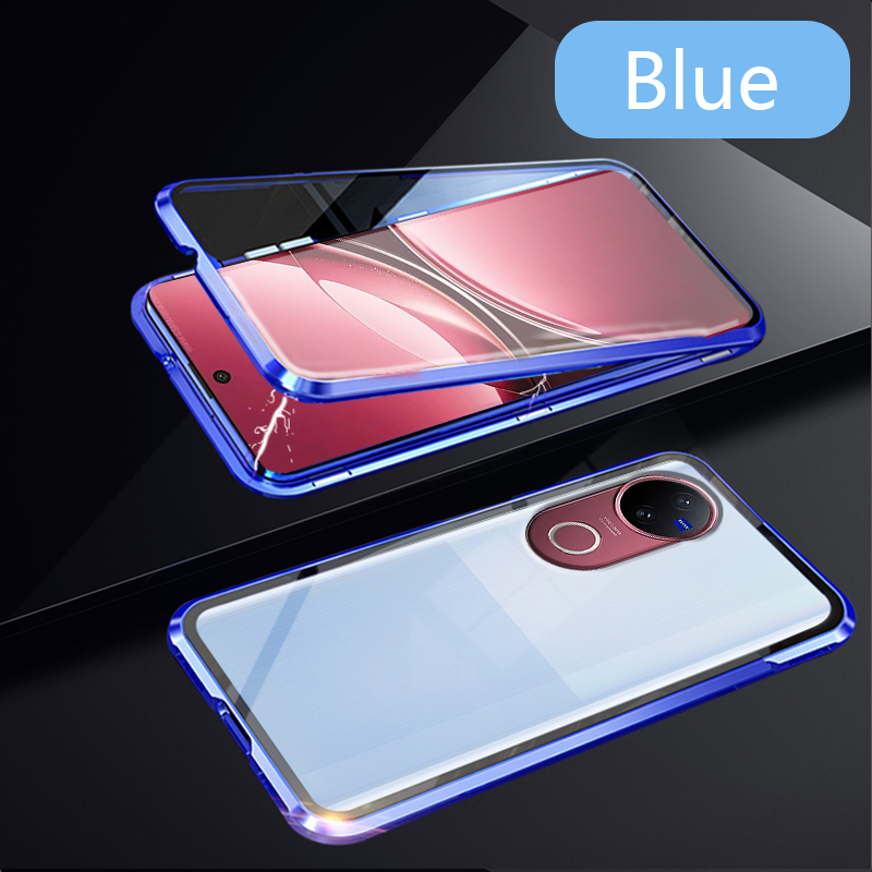 Biruiqu For VIVO V50 Magnetic Absorption Case Metal Frame Shockproof Double Sided Tempered Glass Magnetic Case Cover. 