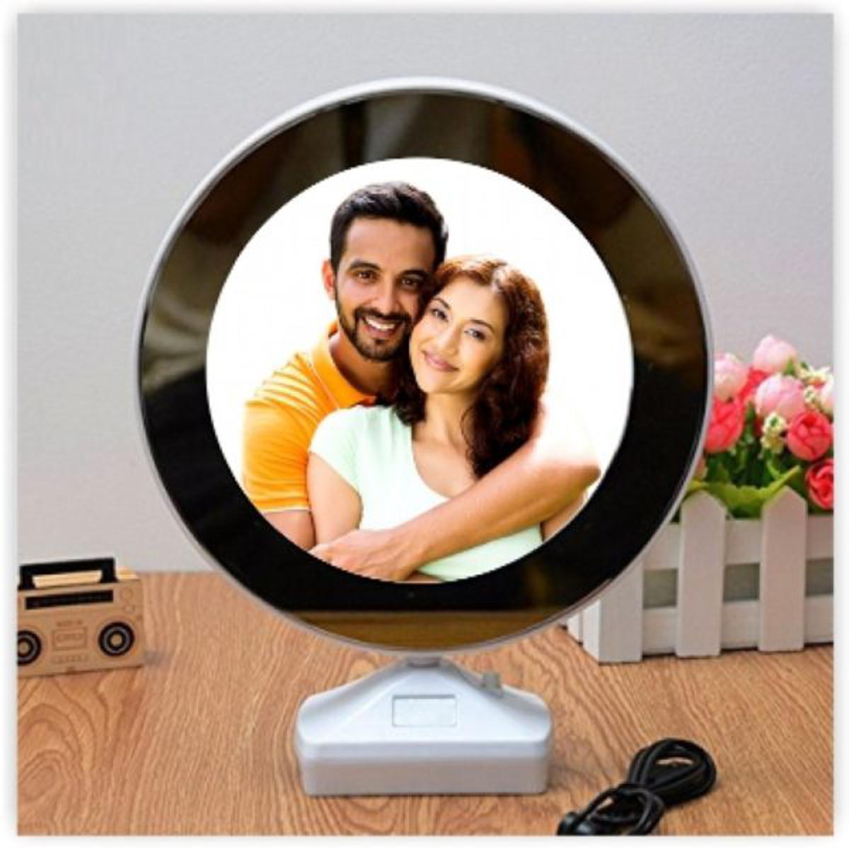 Magic Mirror Heart round Photo Frame with LED Light. 