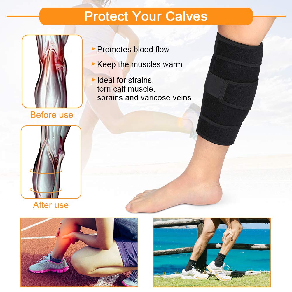 Calf Brace Adjustable Shin Splint Support Sleeve Leg Compression Wrap for Pulled Calf Muscle Pain Strain Injury, Swelling, Fits Men and Women. 