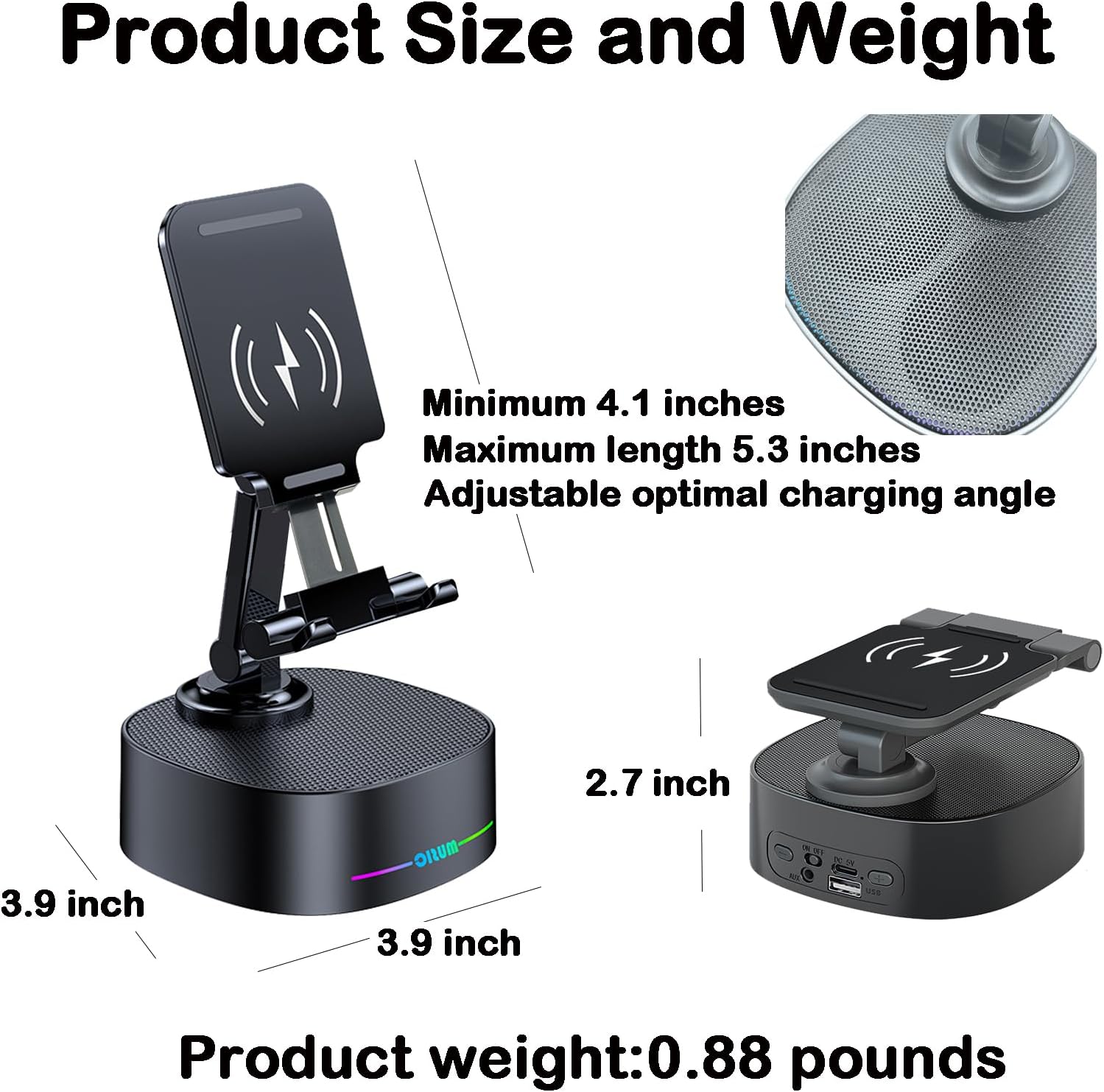 Mobile Stand Phone Stand with Bluetooth Speaker Height Adjustable Aluminum Alloy Stable Phone Holder. 