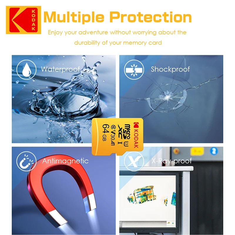 KODAK 64G Ultra Memory Card 64GB A1 U3 4K Micro SD SDHC Microsd UHS-I C10 TF Performance Flash Original Minisd with Adapter. 