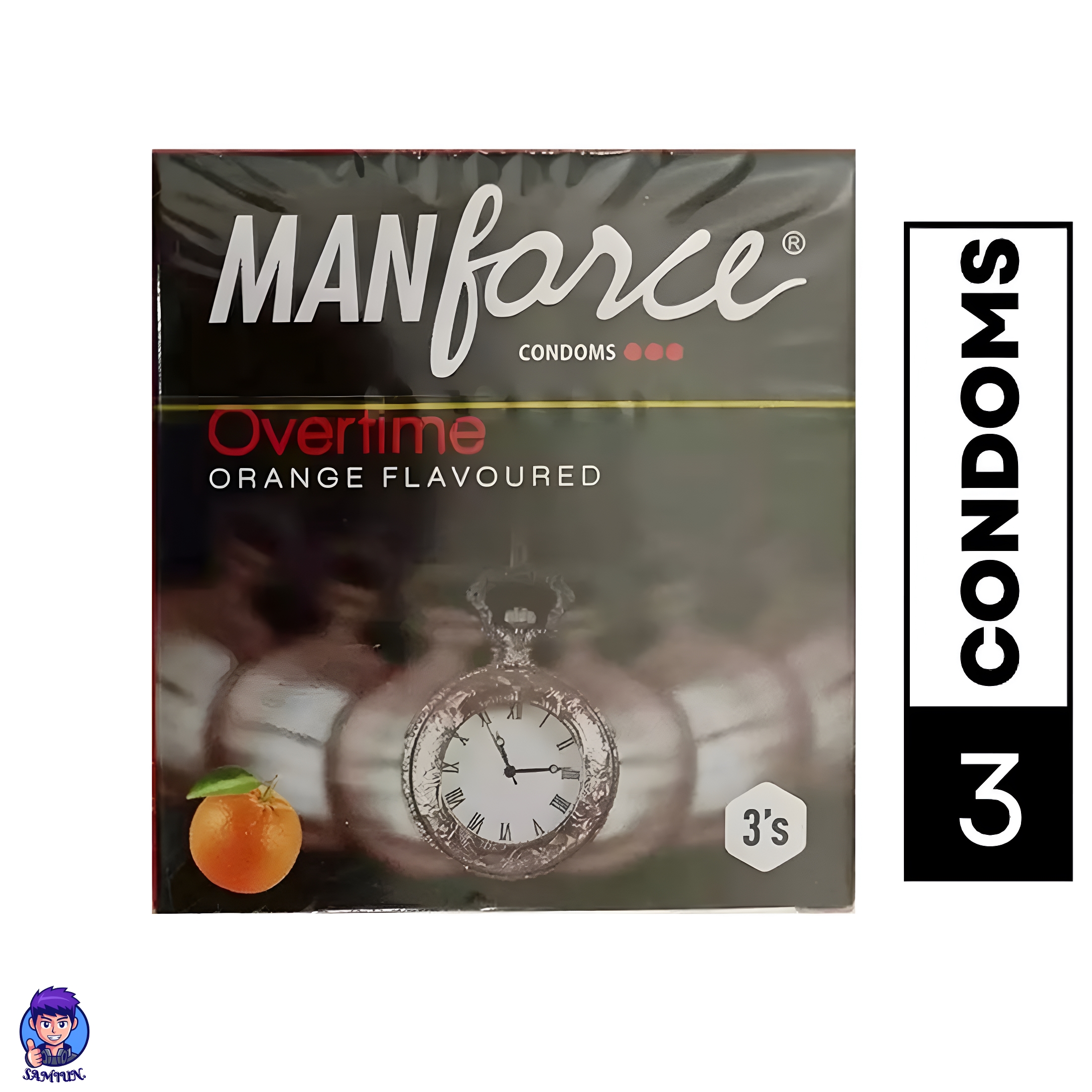Manforce Condom Overtime Orange Flavoured Ribbed, Contour, Dotted Condom - 3 Pcs in 1 Pack