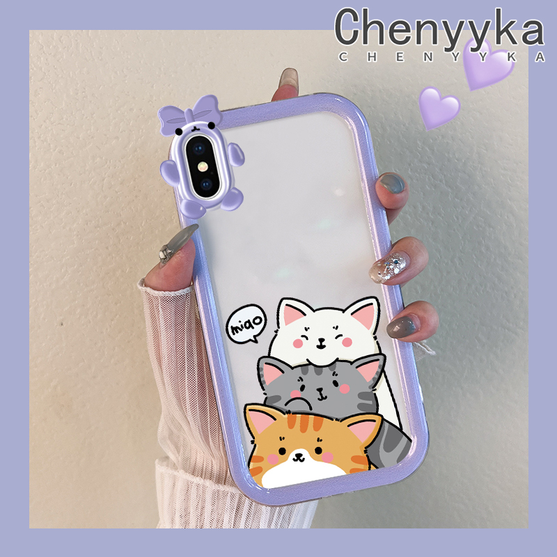 Chenyyka For iPhone X Xs Xr Xs Max Case Cartoon Cute Cat Little Monster Camera Lens Soft Clear Shockproof Phone Cases Simple Transparent Back Cover Silicone Protective Case. 