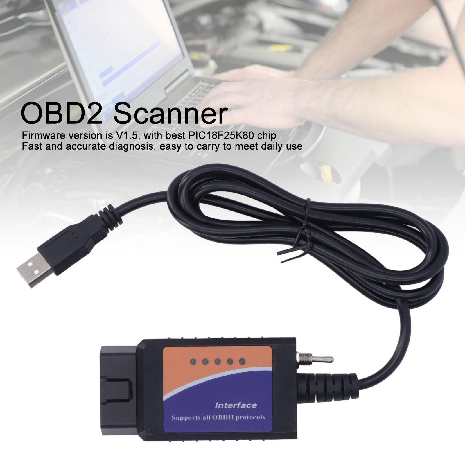 OBD2 Scanner, Portable for FORScan USB Cable Connection Fast Diagnosis Support OBD2 Protocol Car Diagnostic Tool for Vehicle. 