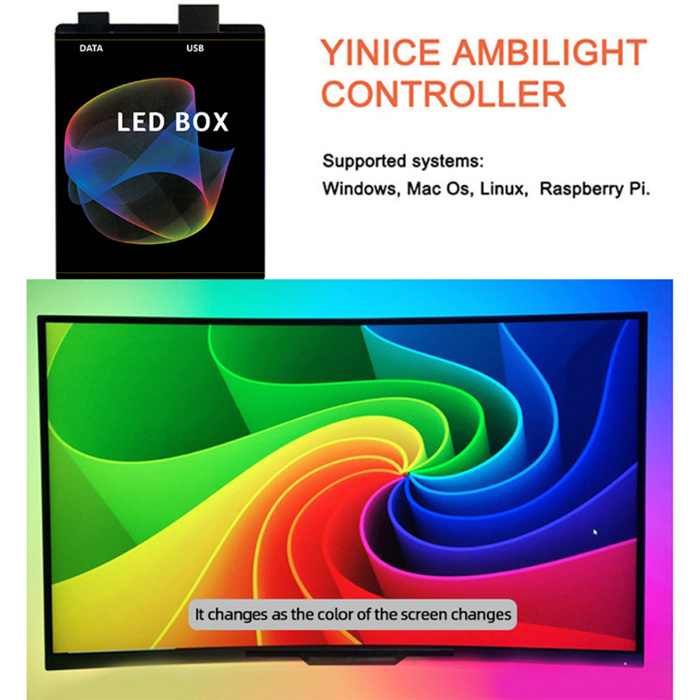 DC 5V DIY Ambient TV PC Dream Screen WS2811 WS2812B SK6812 RGB USB LED Strip Control Box Computer PC Screen Backlight. 