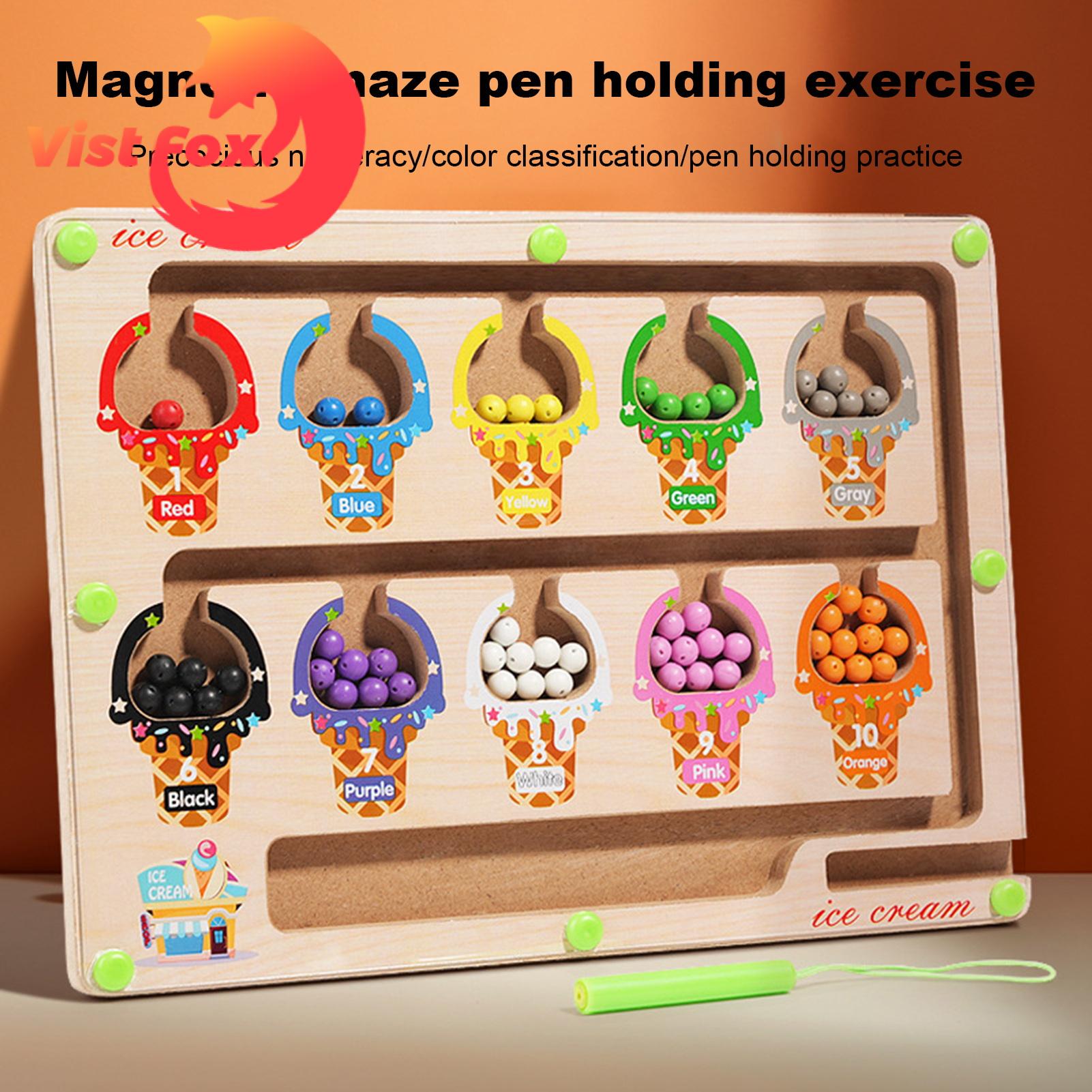 Bead Counting Board Game Intertive Educational Toy for Kids Magnetic Bead Maze Board Game with Ice Cream Dinosaur Vegele Fruit Sorting Counting tivities Magnetic Maze Board. 