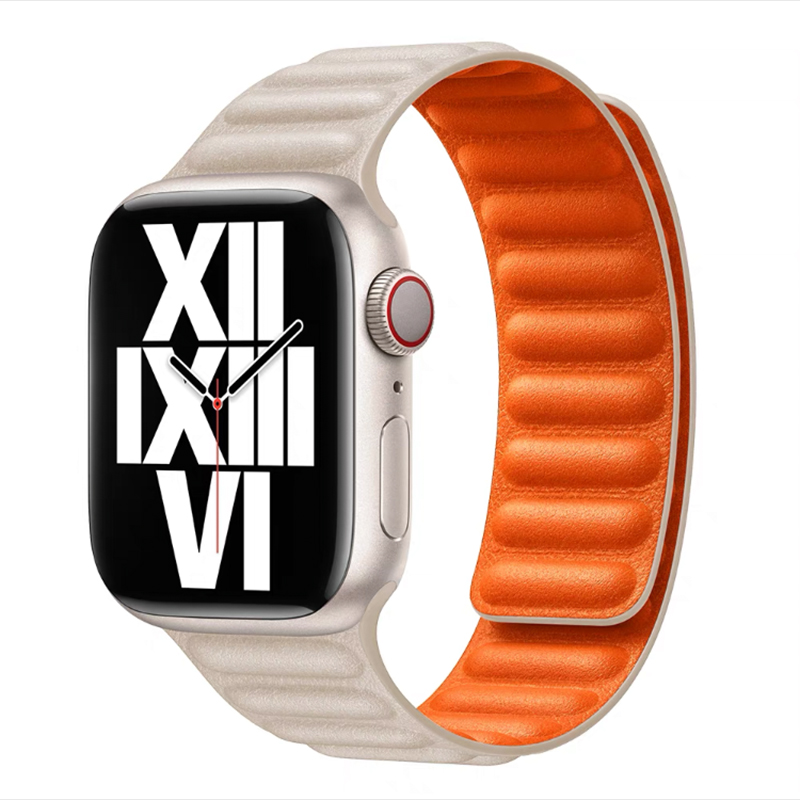 Magnetic Link Leather Strap For Apple Watch Band Ultra 49mm 45mm 40mm 41mm 42mm 44mm Sport Loop Bracelet IWatch 9 8 7 6 5 SE 4 3. 
