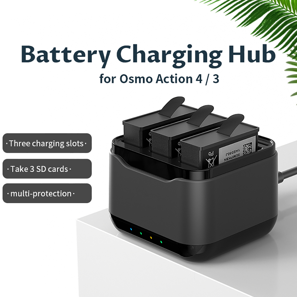 Battery Charging Hub Charging 3 Batteries Action Camera Accessories With Charging Indicator Light Charging Station Compatible For DJI OSMO Action 4/3 Cameras. 