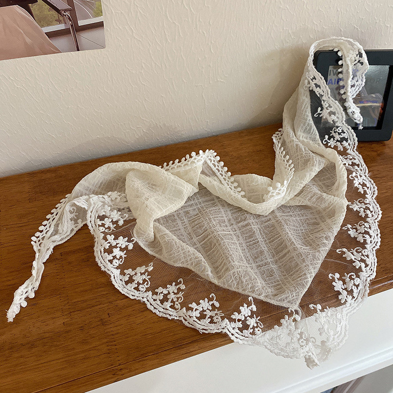 Springtime New Lace Headband Triangular Silk Scarf Kerchief Bandanas Sweet Girl Hair Accessories Ins