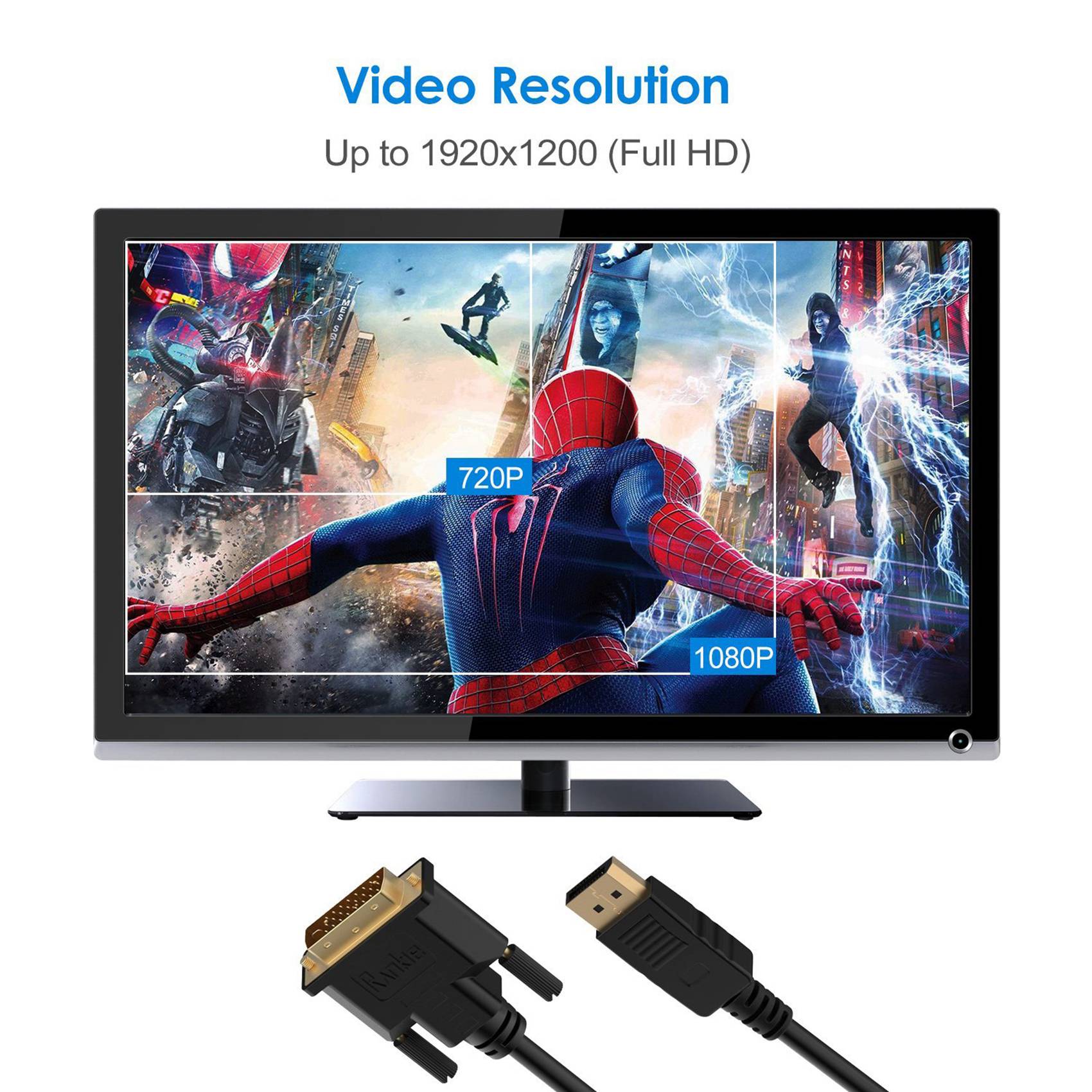 2X DisplayPort (DP) to DVI Cable, Gold Plated, 6 Feet