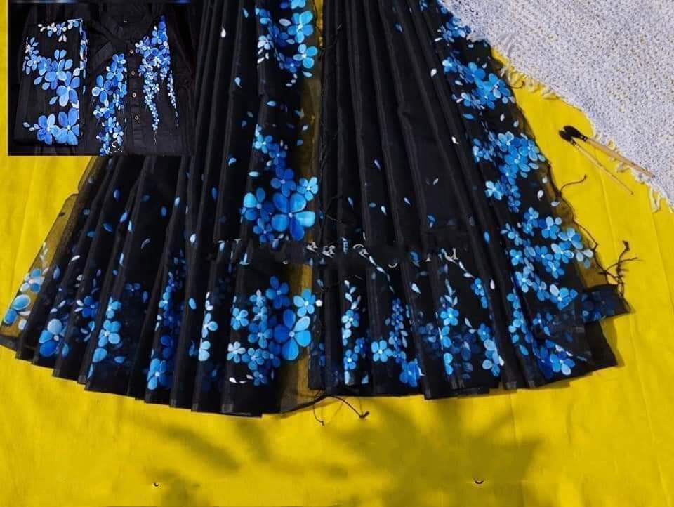 Couple set Half Silk Hand Print Saree and Panjabi For Men and Women