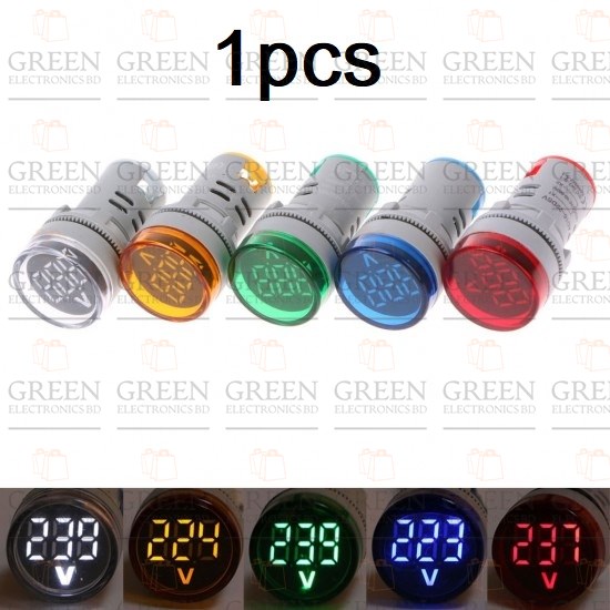 22mm AC 60-500V LED Panel Digital Voltage Meter Voltmeter Round Indicator Light. 
