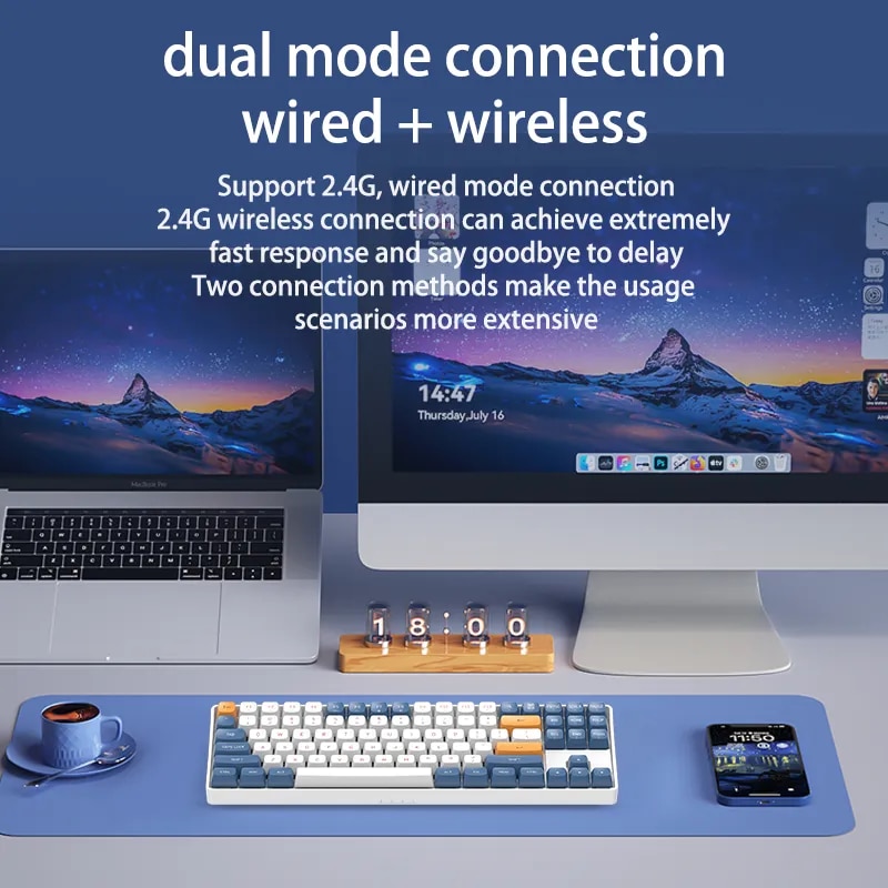 Aigo A87 Gaming Mechanical Keyboard 2.4G Wireless USB Type-c Wired Blue Switch 89 Key Hot Swap Rechargeable Gamer Keyboard. 