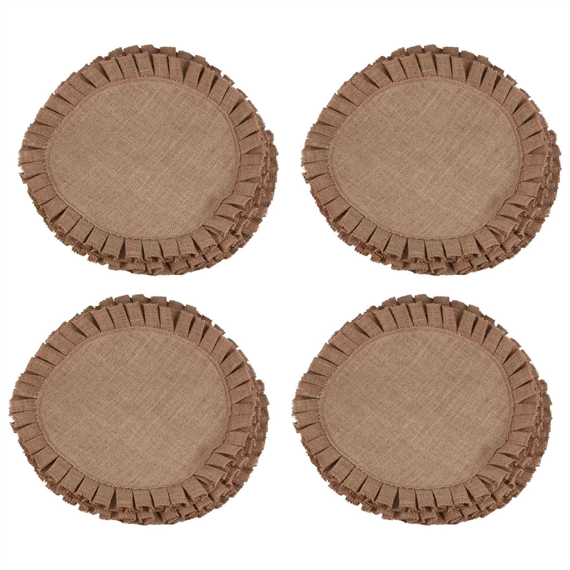 Rustic Farmhouse Burlap Round Placemats Set of 16, Size in 15 Inches Diameter