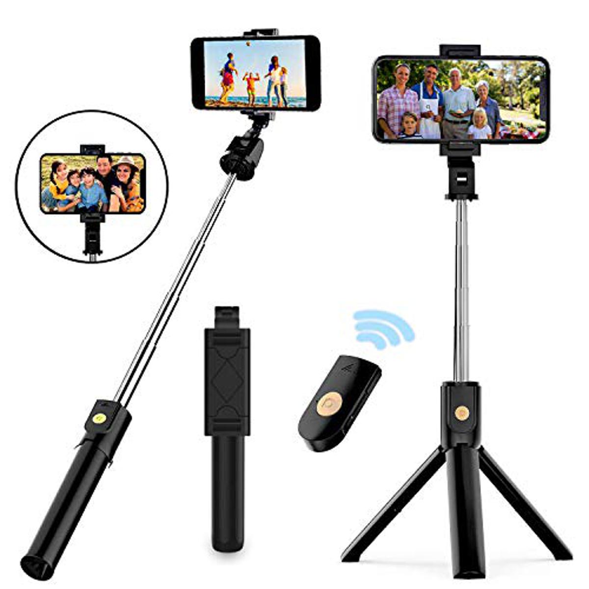 K07 Selfie Stick, Extendable Bluetooth Selfie Stick Tripod with Detachable Wireless Remote and Tripod Stand for Travel