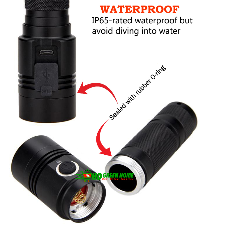 Powerful T6 LED Torchlight 10W 800 Lumen USB Rechargeable IP65 Torch Light. 