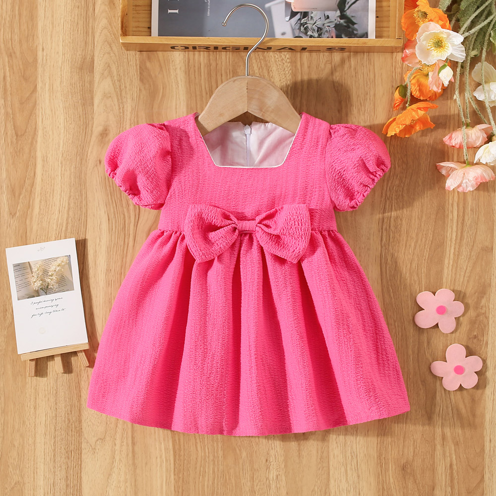 Baby Girl Dress Square Neck Cotton Plain Color Princess Dress Newborn Baby Summer Bow Dress Girl Clothing Daraz .bd