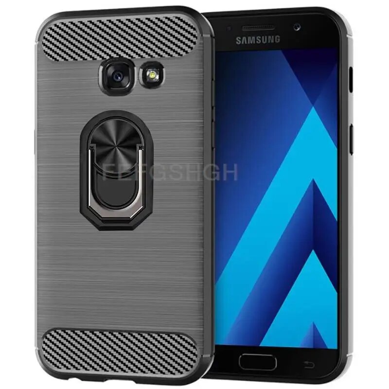 Carbon Fiber Ring Holder Stand Case For Samsung Galaxy A5 A3 A7 2017 SM A320F A520F A720F Silicone Shockproof Protective Cover. 