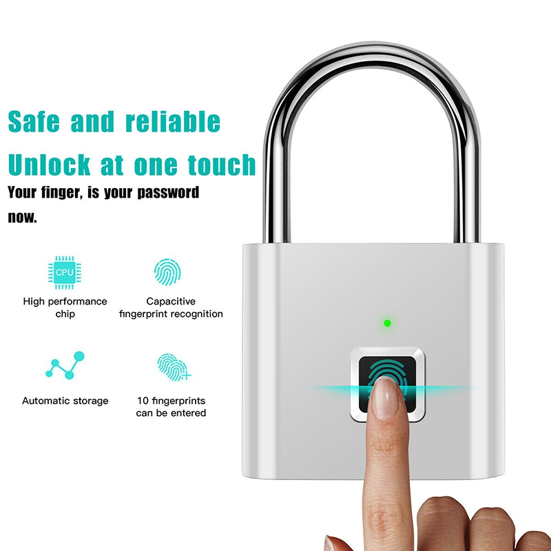 Fingerprint Padlock,Portable Anti-Theft USB Charging Fingerprint Lock for Lockers, Suitcases, Backpacks Etc Can Support. 