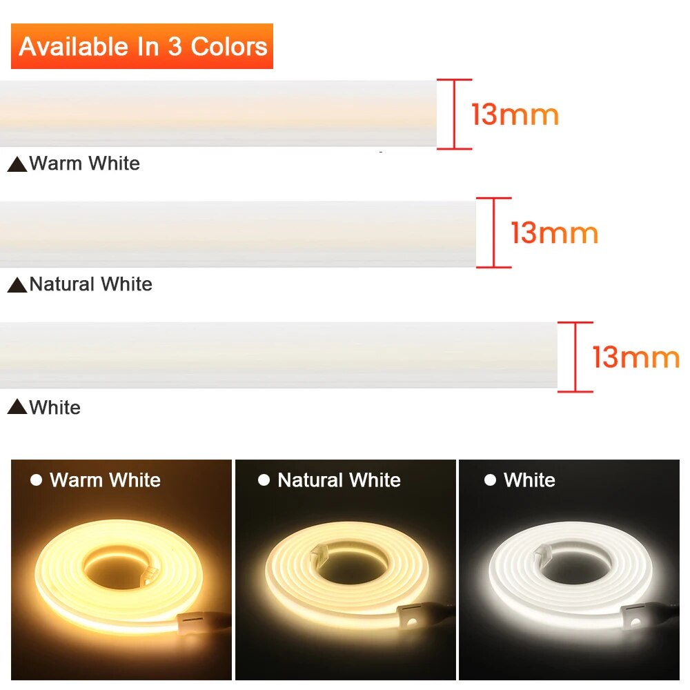 LED COB Strip Neon Light Dimmable 220V AC Power Plug Kit 288 LEDs High Density Linear Lighting Flexible Tape Strips Waterproof. 