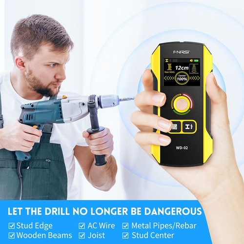 FNIRSI WD-02 Wall Detector, Metal / Wooden / AC Wire Detection Mode, 3-Level Sensitivity Adjustment, Positioning Hole, TFT Display, 300mAh Rechargeable Battery. 